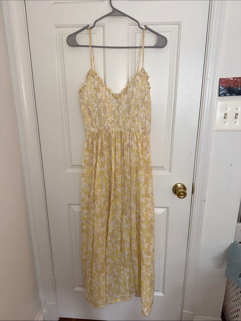 Free People Yellow Floral Smocked Maxi Dress